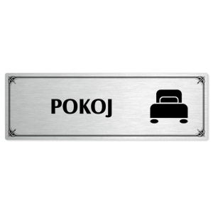 Pokoj, 240x79mm, stříbrná popiska s okrasným rámečkem  