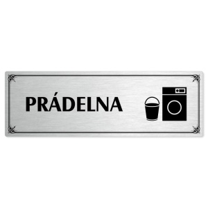 Prádelna, 240x79mm, stříbrná popiska s okrasným rámečkem  