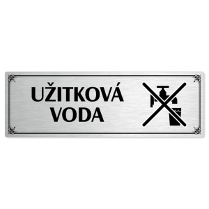 Užitková voda, 240x79mm, stříbrná popiska s okrasným rámečkem  