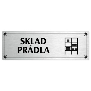 Sklad prádla, 240x79mm, stříbrná popiska s okrasným rámečkem  