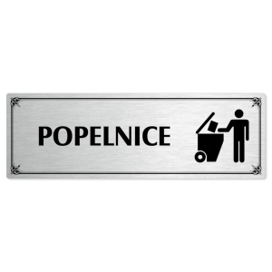 Popelnice, 200x66mm, stříbrná popiska s okrasným rámečkem  