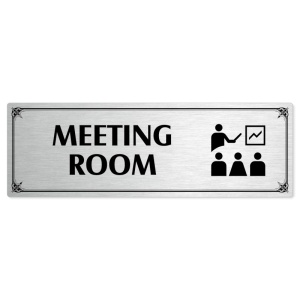 Meeting room, 240x79mm, stříbrná popiska s okrasným rámečkem  