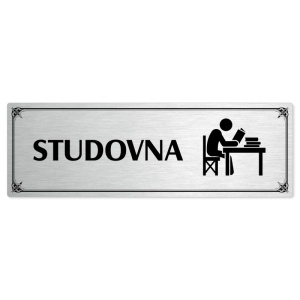 Studovna, 240x79mm, stříbrná popiska s okrasným rámečkem  