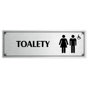 Toalety společné invalida, 240x79mm, stříbrná popiska s okrasným rámečkem  