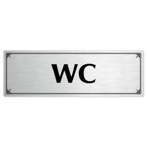 WC, 240x79mm, stříbrná popiska s okrasným rámečkem  