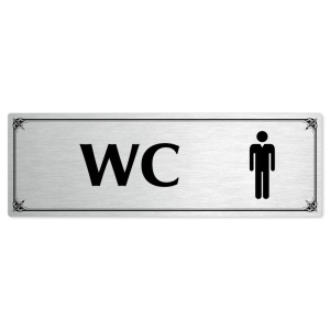 WC muži, 240x79mm, stříbrná popiska s okrasným rámečkem  