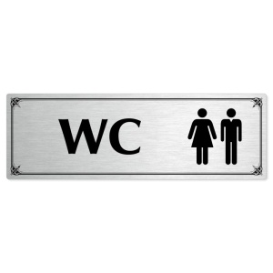 WC společné, 200x66mm, stříbrná popiska s okrasným rámečkem  