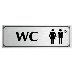 WC společné invalida, 240x79mm, stříbrná popiska s okrasným rámečkem  
