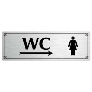 WC ženy vpravo, 240x79mm, stříbrná popiska s okrasným rámečkem  