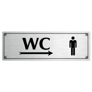 WC muži vpravo, 240x79mm, stříbrná popiska s okrasným rámečkem  