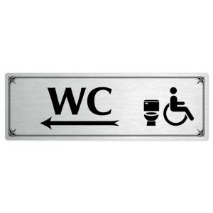 WC invalida vlevo, 240x79mm, stříbrná popiska s okrasným rámečkem  