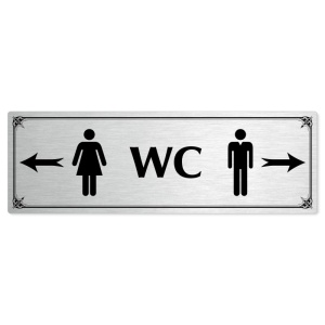 WC společné - rozcestník, 240x79mm, stříbrná popiska s okrasným rámečkem  