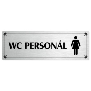 WC personál ženy, 200x66mm, stříbrná popiska s okrasným rámečkem  