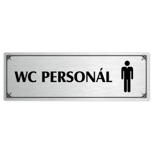 WC personál muži, 240x79mm, stříbrná popiska s okrasným rámečkem  