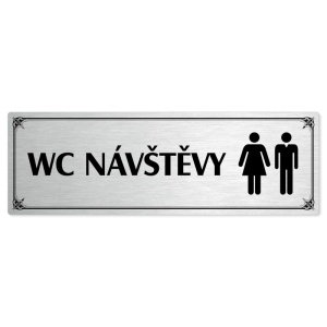 WC návštěvy společné, 240x79mm, stříbrná popiska s okrasným rámečkem  