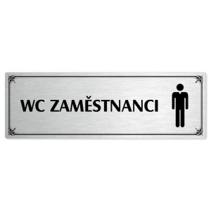 WC zaměstnanci muži, 200x66mm, stříbrná popiska s okrasným rámečkem  