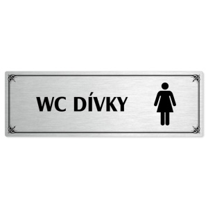 WC dívky, 240x79mm, stříbrná popiska s okrasným rámečkem  