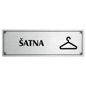Šatna, 200x66mm, stříbrná popiska s okrasným rámečkem  