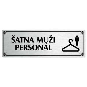 Šatna muži personál, 240x79mm, stříbrná popiska s okrasným rámečkem  