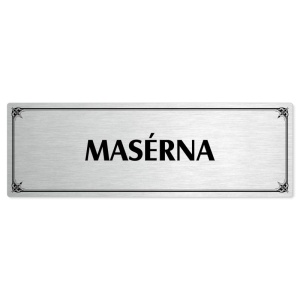 Masérna, 240x79mm, stříbrná popiska s okrasným rámečkem  