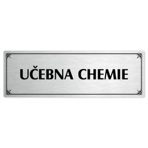 Učebna chemie, 240x79mm, stříbrná popiska s okrasným rámečkem  