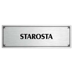 Starosta, 200x66mm, stříbrná popiska s okrasným rámečkem  