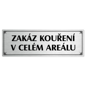 Zákaz kouření, 200x66mm, stříbrná popiska s okrasným rámečkem  
