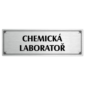 Chemická laboratoř, 200x66mm, stříbrná popiska s okrasným rámečkem  