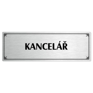 Kancelář, 200x66mm, stříbrná popiska s okrasným rámečkem  