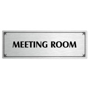 Meeting room, 200x66mm, stříbrná popiska s okrasným rámečkem  