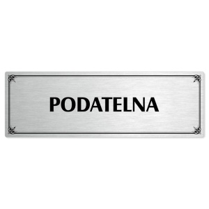 Podatelna, 200x66mm, stříbrná popiska s okrasným rámečkem  