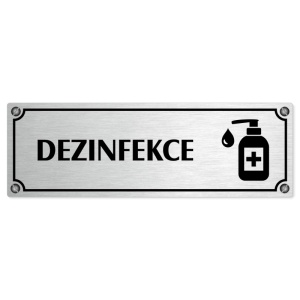 Dezinfekce, 240x79mm, stříbrná popiska s imitacemi šroubků