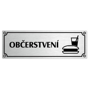 Občerstvení, 200x66mm, stříbrná popiska s imitacemi šroubků