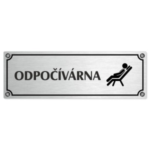 Odpočívárna, 240x79mm, stříbrná popiska s imitacemi šroubků