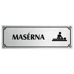 Masérna, 240x79mm, stříbrná popiska s imitacemi šroubků