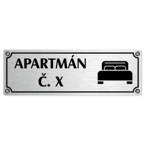 Apartmán č., 240x79mm, stříbrná popiska s imitacemi šroubků