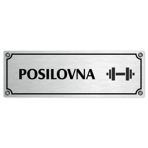 Posilovna, 200x66mm, stříbrná popiska s imitacemi šroubků