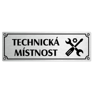 Technická místnost, 200x66mm, stříbrná popiska s imitacemi šroubků