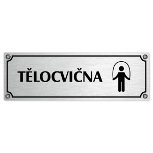 Tělocvična, 200x66mm, stříbrná popiska s imitacemi šroubků