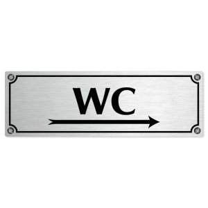 WC vpravo, 240x79mm, stříbrná popiska s imitacemi šroubků