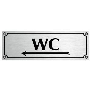 WC vlevo, 240x79mm, stříbrná popiska s imitacemi šroubků