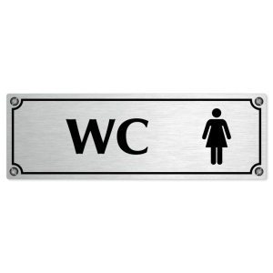 WC ženy, 200x66mm, stříbrná popiska s imitacemi šroubků