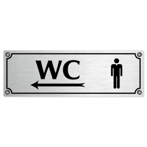 WC muži vlevo, 200x66mm, stříbrná popiska s imitacemi šroubků