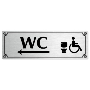 WC invalida vlevo, 240x79mm, stříbrná popiska s imitacemi šroubků