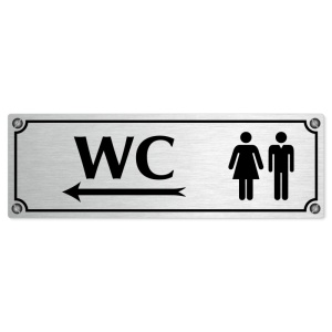 WC společné vlevo, 200x66mm, stříbrná popiska s imitacemi šroubků