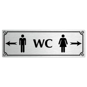 WC společné - rozcestník, 200x66mm, stříbrná popiska s imitacemi šroubků
