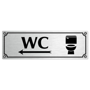 WC vlevo, 240x79mm, stříbrná popiska s imitacemi šroubků
