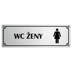 WC ženy, 200x66mm, stříbrná popiska s imitacemi šroubků