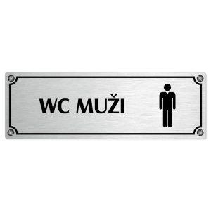 WC muži, 240x79mm, stříbrná popiska s imitacemi šroubků