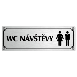 WC návštěvy společné, 240x79mm, stříbrná popiska s imitacemi šroubků